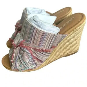 Lane Bryant Womens 8 Peep Toe Cottagecore Wedge Heel Slip On Fabric Sandal Shoes